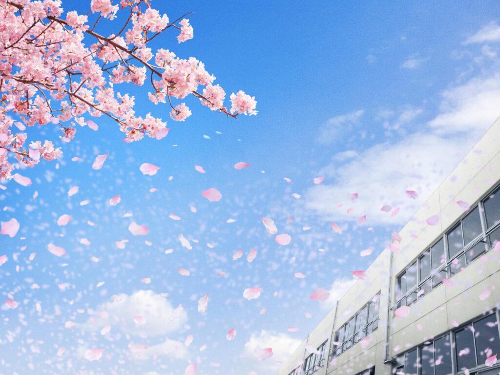 学校と桜1